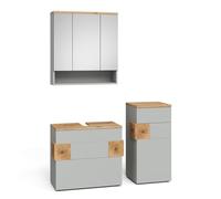 Vicco Conjunto de Muebles de baño de 3 Piezas Eden, Gris, 70 cm, Compuesto por Mueble bajo Lavabo, Armario con Espejo y Armario Mediano