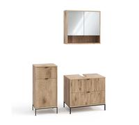 Vicco Conjunto de Muebles de baño de 3 Piezas Eliza, Roble Vikingo, 70 cm, Compuesto por Mueble bajo Lavabo, Armario con Espejo y Armario Mediano