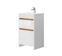 Vicco Conjunto de Muebles de baño Detmold, Blanco Alto Brillo/Roble Dorado 49 cm