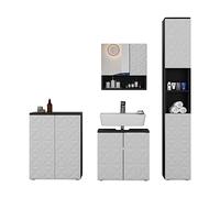 Vicco Conjunto de Muebles de baño Edge, Negro, 60 cm, Compuesto por Mueble bajo Lavabo, Espejo, Columna Alta y Columna Media