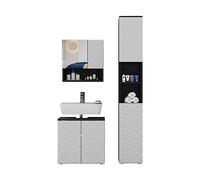 Vicco Conjunto de Muebles de baño Edge, Negro, 60 cm, Compuesto por Mueble bajo Lavabo, Espejo con Armario y Columna de baño