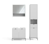 Vicco Conjunto de Muebles de baño Eliza, Blanco, 70 cm, Compuesto por Mueble bajo Lavabo, Espejo con Armario y Columna de baño