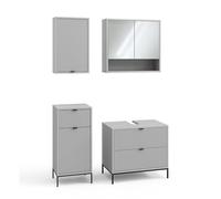 Vicco Conjunto de Muebles de baño Eliza, Gris, 70 cm, Compuesto por Mueble bajo Lavabo, Espejo, Columna Alta y Columna Media