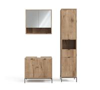 Vicco Conjunto de Muebles de baño Eliza, Roble Vikingo, 70 cm, Compuesto por Mueble bajo Lavabo, Espejo con Armario y Columna de baño