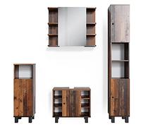 Vicco Conjunto de Muebles de baño Fynn, Roble rústico, 60 cm, Compuesto por Mueble bajo Lavabo, Espejo, Columna Alta y Columna Media