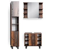 Vicco Conjunto de Muebles de baño Fynn, Roble rústico, 60 cm, Compuesto por Mueble bajo Lavabo, Espejo con Armario y Columna de baño