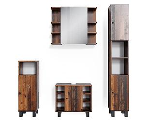 Vicco Conjunto de Muebles de baño Fynn, Roble rústico, 60 cm, Compuesto por Mueble bajo Lavabo, Espejo, Columna Alta y Columna Media
