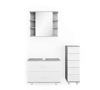 Vicco Conjunto de Muebles de baño Ilias, Hormigón/Blanco, 80 cm, Compuesto por Mueble bajo Lavabo, Armario con Espejo y Armario Mediano