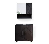 Vicco Conjunto de Muebles de baño Irma, Antracita Alto Brillo 80 cm | 2 piezas · Mueble bajo lavabo · Armario con espejo