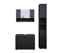Vicco Conjunto de Muebles de baño Irma, Antracita Alto Brillo 80 cm | 3 piezas · Mueble de lavabo · Armario espejo · Armario alto