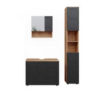 Vicco Conjunto de Muebles de baño Irma, Antracita con Estructura de Panal, 3 Piezas, con cajonera y Mueble Alto