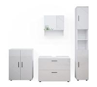 Vicco Conjunto de Muebles de baño Irma, Blanco Alto Brillo, 80 cm, Compuesto por Mueble bajo Lavabo, Espejo, Columna Alta y Columna Media