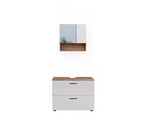 Vicco Conjunto de Muebles de baño Irma, Blanco Brillo Intenso/Roble Dorado, 80 cm, Compuesto por Espejo de baño y Mueble bajo Lavabo