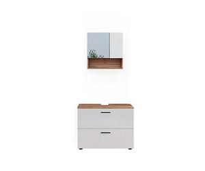 Vicco Conjunto de Muebles de baño Irma, Blanco Brillo Intenso/Roble Dorado, 80 cm, Compuesto por Espejo de baño y Mueble bajo Lavabo