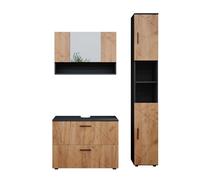 Vicco Conjunto de Muebles de baño Irma, Roble Dorado/Antracita 80 cm | compuesto por mueble bajo lavabo, espejo con armario y columna de baño