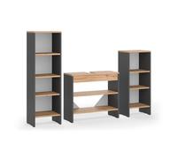 Vicco Conjunto de Muebles de baño Karli, Antracita/Roble Dorado, 3 Partes, Compuesto de un Mueble bajo Lavabo y 2 armarios Midi