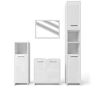 Vicco Conjunto de Muebles de baño Kiko, Blanco Alto Brillo/Blanco, 58 cm, Compuesto por Mueble bajo Lavabo, Espejo, Columna Alta y Columna Media