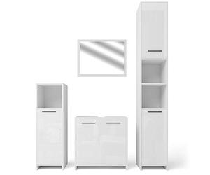 Vicco Conjunto de Muebles de baño Kiko, Blanco Alto Brillo/Blanco, 58 cm, Compuesto por Mueble bajo Lavabo, Espejo, Columna Alta y Columna Media