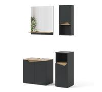 Vicco Conjunto de Muebles de baño Marelle, Antracita/Roble Artesanal, 4 Partes