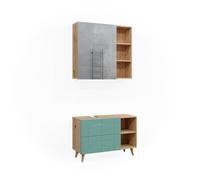 Vicco Conjunto de Muebles de baño RUDI, Verde Menta, 90 cm, Compuesto por Espejo de baño y Mueble bajo Lavabo