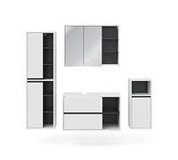 Vicco Conjunto de Muebles de baño Viola, Blanco, 100 cm, Compuesto por Mueble bajo Lavabo, Espejo, Columna Alta y Columna Media