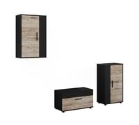 Vicco Conjunto de salón Berno, Negro/Roble Arena | Juego de 3 piezas, apto para guardar dispositivos multimedia y accesorios