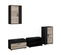 Vicco Conjunto de salón Berno, Negro/Roble Arena | Juego de 4 piezas, apto para montaje en pared, ideal para un almacenamiento versátil