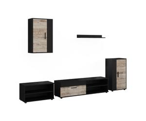 Vicco Conjunto de salón Berno, Negro/Roble Arena, Juego de 5 Piezas | Juego de 5 piezas, apto para guardar dispositivos multimedia y accesorios