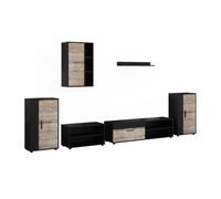Vicco Conjunto de salón Berno, Negro/Roble Arena | Juego de 6 piezas, apto para guardar dispositivos multimedia y accesorios