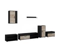 Vicco Conjunto de salón Berno, Negro/Roble Arena, Juego de 6 Piezas | Juego de 6 piezas, apto para guardar dispositivos multimedia y accesorios