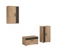 Vicco Conjunto de salón Berno, Roble Dorado/Antracita | Juego de 3 piezas, apto para guardar dispositivos multimedia y accesorios