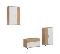 Vicco Conjunto de salón Berno, Roble Dorado/Blanco | Juego de 3 piezas, apto para guardar dispositivos multimedia y accesorios