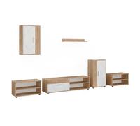 Vicco Conjunto de salón Berno, Roble Dorado/Blanco, Juego de 6 Piezas | Juego de 6 piezas, apto para guardar dispositivos multimedia y accesorios