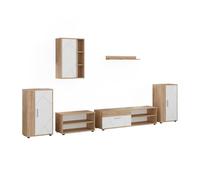 Vicco Conjunto de salón Berno, Roble Dorado/Blanco, Juego de 6 Piezas | Juego de 6 piezas, apto para guardar dispositivos multimedia y accesorios