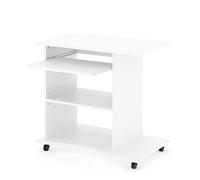 Vicco Escritorio Harm, Blanco, 80 x 50 cm, con Ruedas y Bandeja de Teclado extraíble, se Puede Colocar ahorrando Espacio