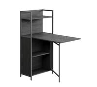 Vicco Escritorio Savio, Negro, 30-100 x 57 cm | con tablero de mesa plegable, utilizable como mesa abatible de pared con estantes