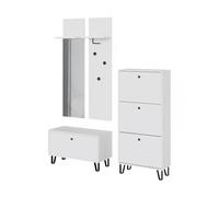 Vicco Espejo de Pared Siri, Blanco, Juego con Perchero de Pared, Banco Zapatero y Mueble Zapatero