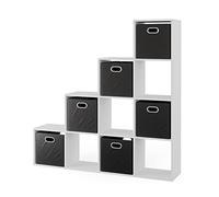 Vicco Estantería escalonada, Blanco, 142.5 x 140 cm | con 6 cajas plegables, utilizable como separador de ambientes con diseño en forma de escalera