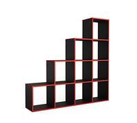 Vicco Estantería escalonada, Negro/Rojo, 142.5 x 140 cm, utilizable como Separador de ambientes con diseño en Forma de Escalera