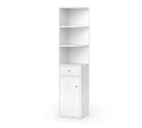Vicco Estantería esquinera Larry, Blanco, 30 x 135.5 cm | con puerta y cajón, para almacenar libros y decoración en esquinas