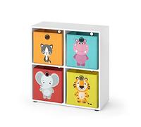 Vicco Estantería Infantil Tetra, Blanco, 72 x 72.6 cm con 4 Cajas Plegables (Rojo/Amarillo)