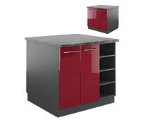 Vicco Isla de Cocina Fame-Line, Burdeos Brillo Intenso/Antracita, 90 cm sin encimera, Apto para ampliación con módulos adicionales compatibles