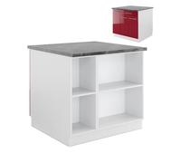 Vicco Isla de Cocina Fame-Line, Burdeos Brillo Intenso/Blanco, 90 cm con cajón, sin encimera, Compatible con Otros módulos de la Misma Serie