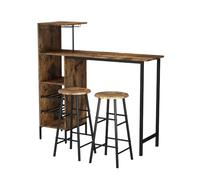Vicco Juego de Mesa de Bar Fyrk, Negro/Roble rústico, 121.5 x 40 cm con 2 taburetes, Apto como Comedor con Superficies de Almacenamiento para Guardar Objetos