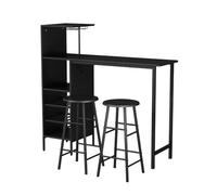 Vicco Juego de Mesa de Bar Naila, Negro, 121.5 x 40 cm con 2 taburetes, Apto como Comedor con Superficies de Almacenamiento para Guardar Objetos