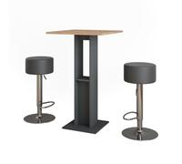 Vicco Juego de Mesa de Bar Repose, Oro Power Roble/Antracita, 65 x 65 cm con 2 taburetes de Bar