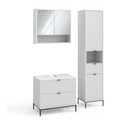 Vicco Juego de Muebles de baño de 3 Piezas Eliza, Blanco, 70 cm, Compuesto por Mueble bajo Lavabo, Espejo con Armario y Columna de baño