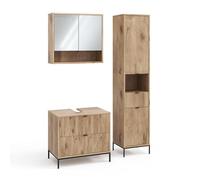 Vicco Juego de Muebles de baño de 3 Piezas Eliza, Roble Vikingo, 70 cm, Compuesto por Mueble bajo Lavabo, Espejo con Armario y Columna de baño