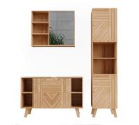 Vicco Juego de Muebles de baño de 3 Piezas Lucie, Bambú, 100 cm, Compuesto por Mueble bajo Lavabo, Espejo con Armario y Columna de baño