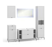 Vicco Juego de Muebles de baño Eliza, Blanco, 100 cm, Compuesto por Mueble bajo Lavabo, Espejo, Columna Alta, Columna Media y Armario Colgante